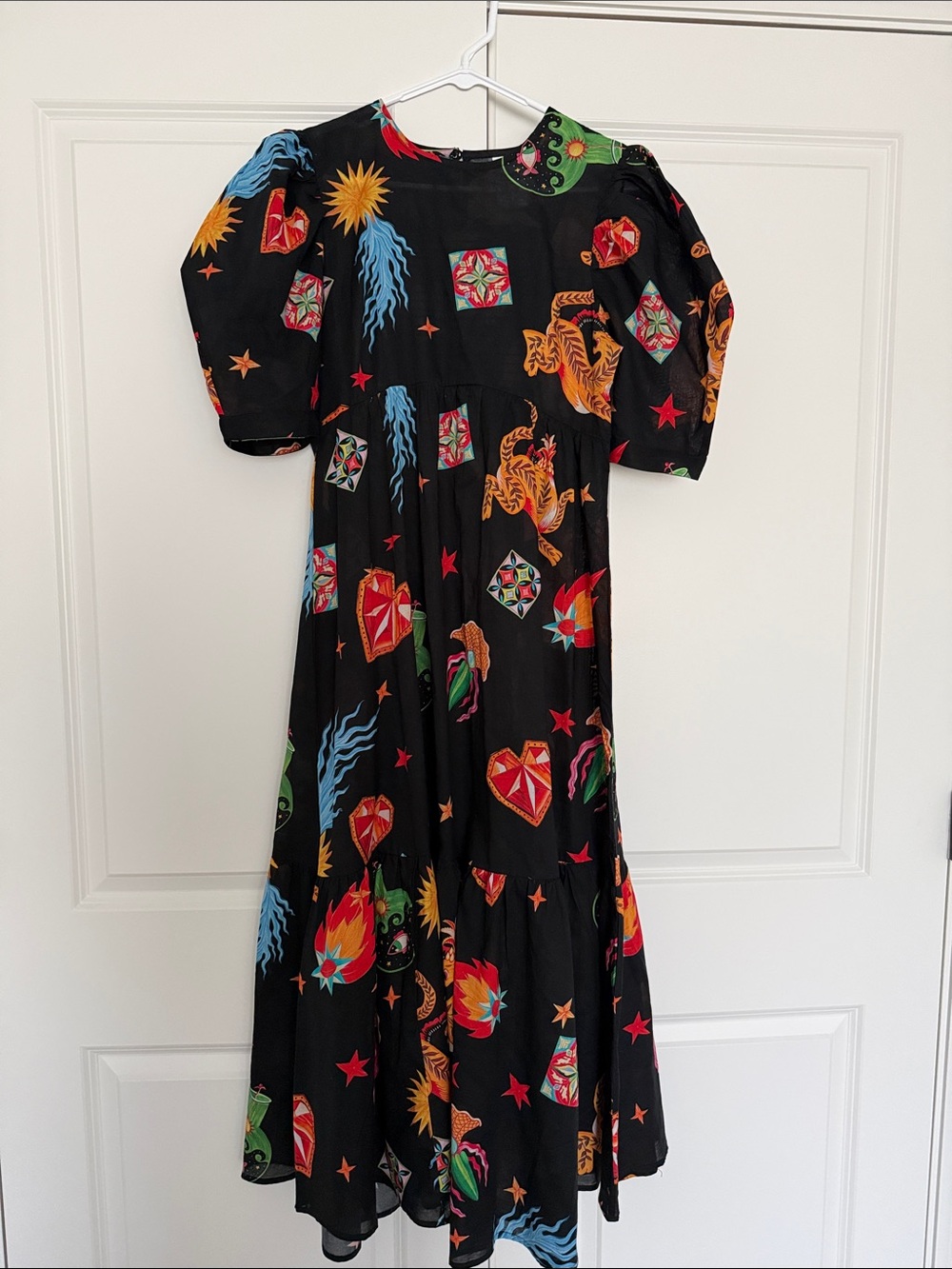 NWOT ETHNC Black Midi Dress with Colorful Celestial & Tiger Print